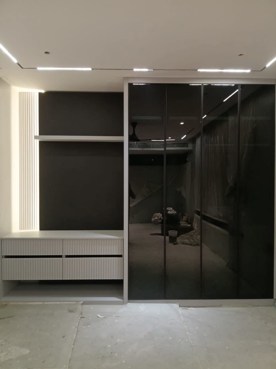 Handleless Pu Shutter Wardrobe Kitchen Side Console Funiture Rattan Shutter Wardrobe Walk In Wardrobe